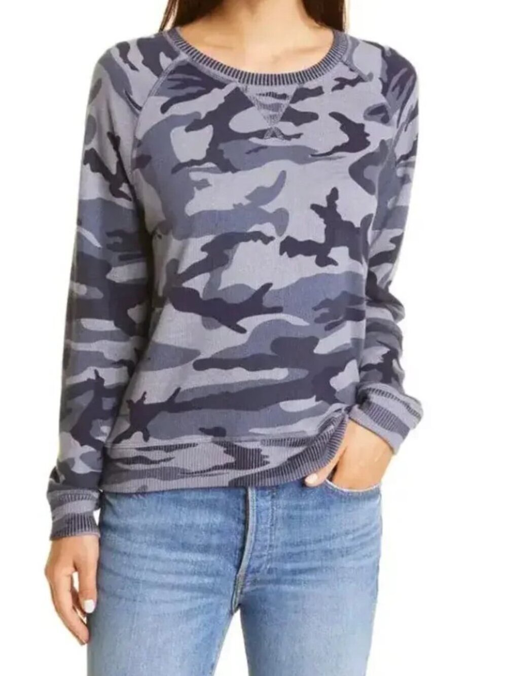 Rails Theo Camo Crewneck French Terry Sweatshirt In Blue Indigo Size Small